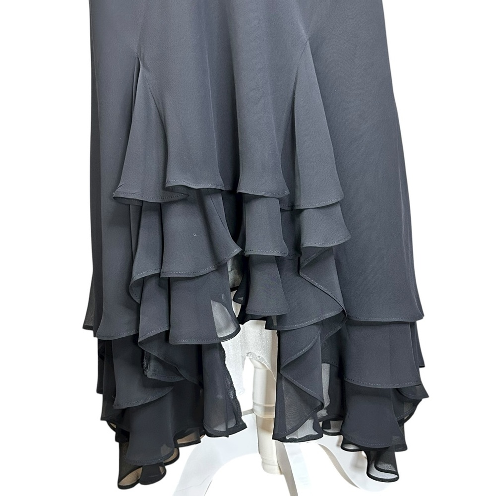 MSK Gothic Black Ruffle Midi/'Maxi Skirt Asymmetrical Tiered Witchy Whimsigoth - Picture 6 of 7